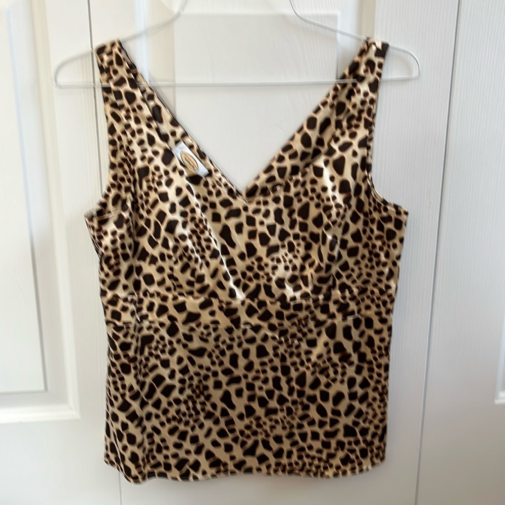 Talbots Brown Animal Print Silk Tank Top Cami, Size 10.